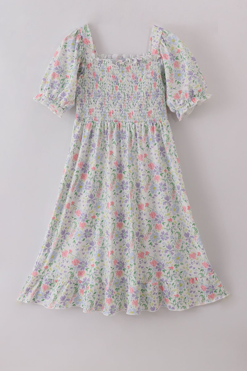 Women’s Smocked Floral Midi Dress - Blue Marc