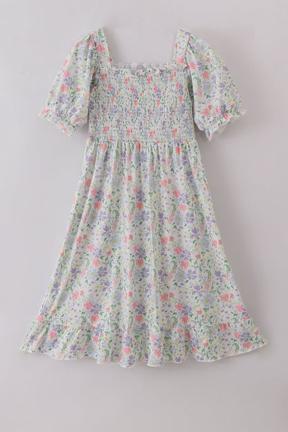 Women’s Smocked Floral Midi Dress - Blue Marc