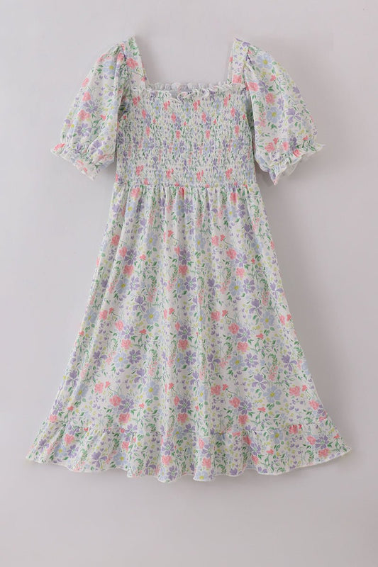Women’s Smocked Floral Midi Dress - Blue Marc