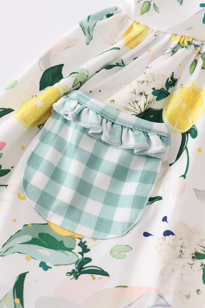 Baby Girls' Green Plaid Lemon Pocket Dress - Blue Marc