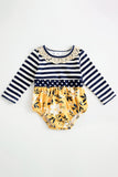 Baby Girls' Honey Mustard Striped Romper - Blue Marc