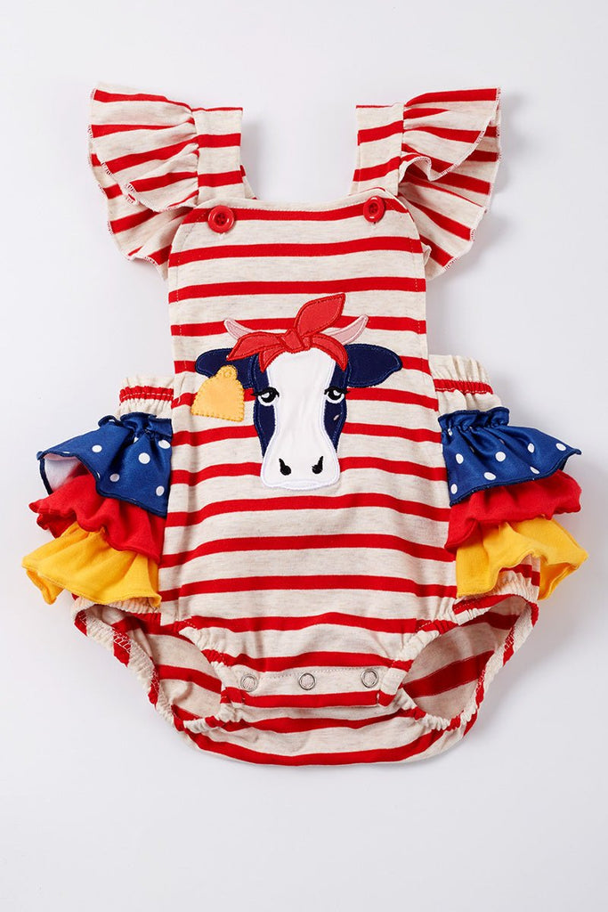 Baby Girls' Red Stripe Cattle Romper - Blue Marc