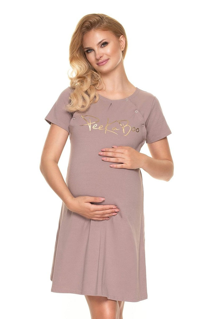 Beige Versatile Maternity Nightgown with Nursing Convenience - Blue Marc
