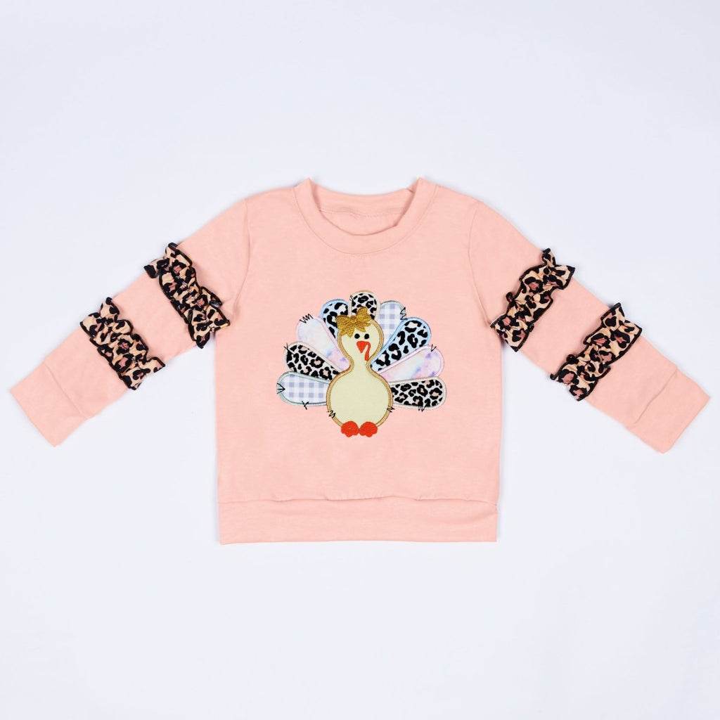 Colorful Feathers Turkey Sweater for Girls: Cozy Style - Blue Marc