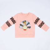 Colorful Feathers Turkey Sweater for Girls: Cozy Style - Blue Marc