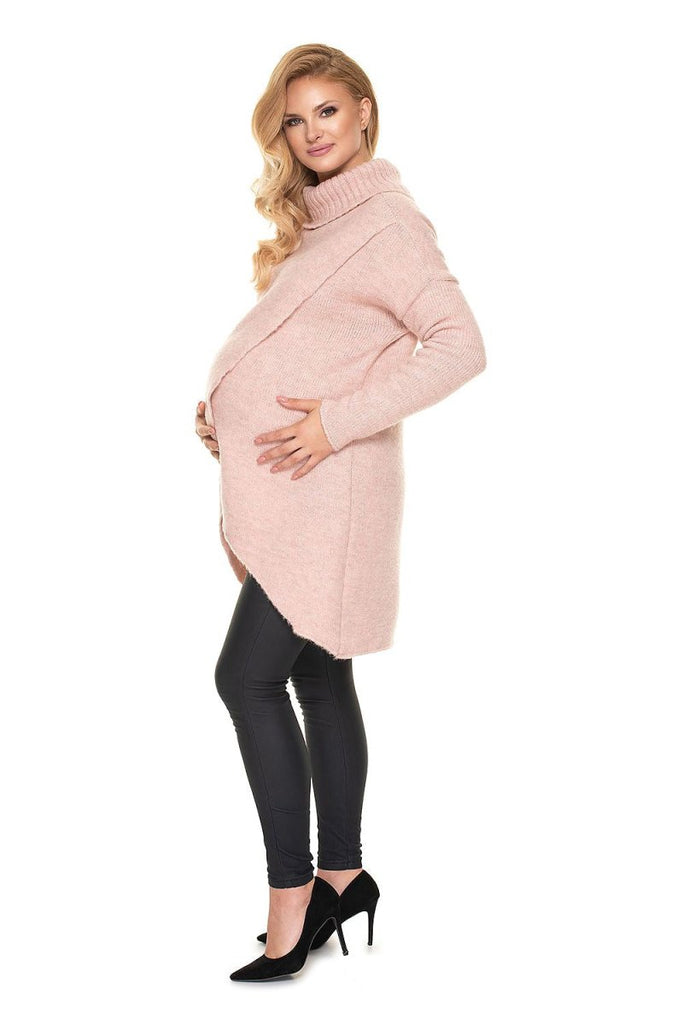 Cozy Asymmetrical Woolen Maternity Jacket - Blue Marc