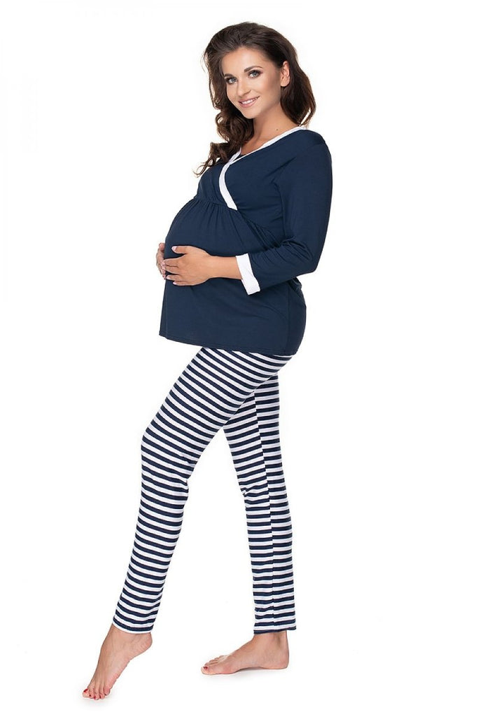 Cozy Bliss: Navy Blue Maternity Pajamas Set for Pregnancy and Beyond - Blue Marc