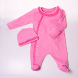 Cuddly Comfort: Adorable Footie with Ruffle Snaps and Matching Hat - Blue Marc
