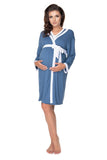 Elegance and Ease: Blue Maternity Nightgown and Bathrobe Set - Blue Marc