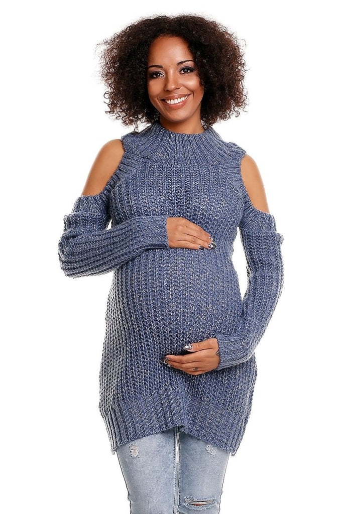 Elegance in Comfort: Maternity Mohair Sweater with Half-Zip - Blue Marc