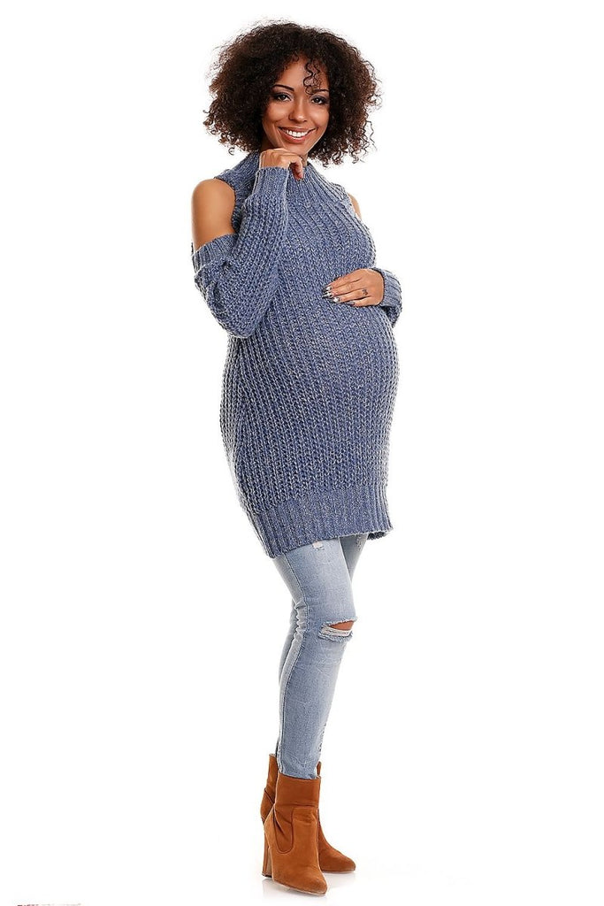 Elegance in Comfort: Maternity Mohair Sweater with Half-Zip - Blue Marc
