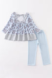 Floral Finesse: 2-Piece Set for Your Little Fashionista! - Blue Marc