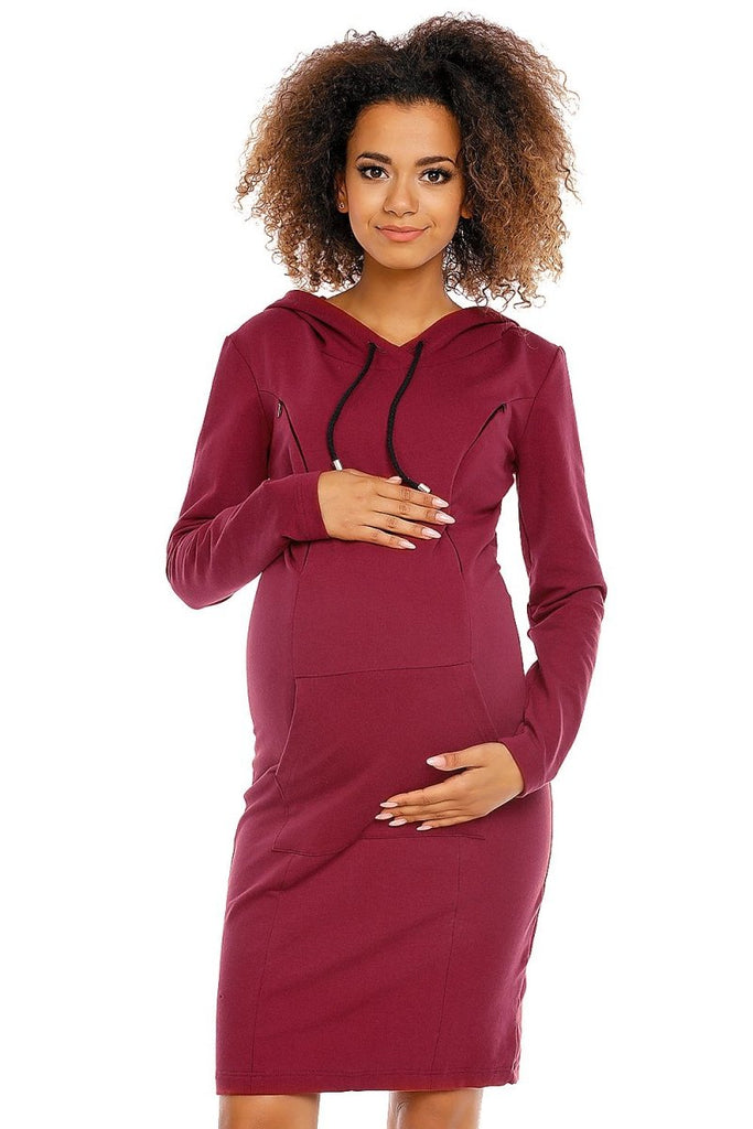 Functional Maternity and Nursing Hooded Dress - Blue Marc