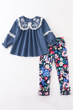 Girls' 2-Piece Navy Tunic & Floral Leggings Set - Blue Marc