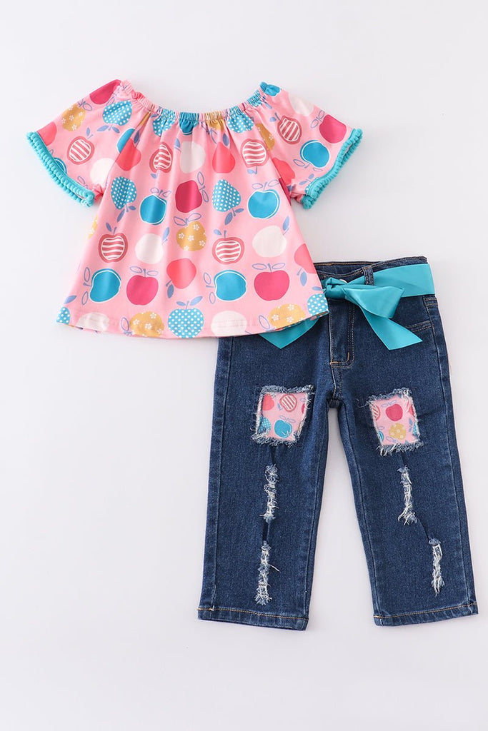 Girls' Apple Top and Jean Set - Blue Marc