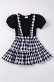 Girls' Black Plaid Jumper Dress Set