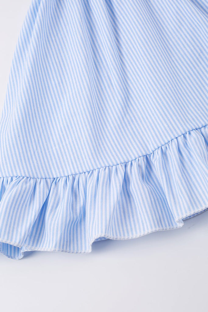 Girls' Blue Stripe Pom Pom Dress - Blue Marc