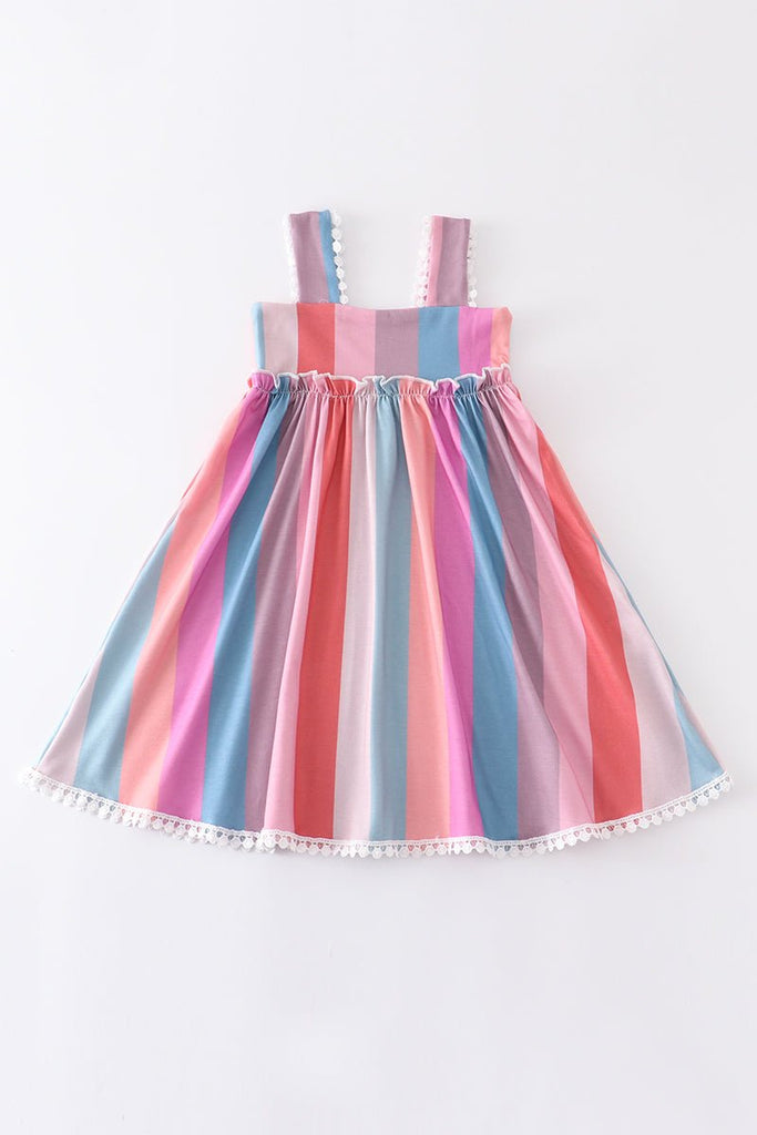 Girls' Color Striped Dress - Blue Marc
