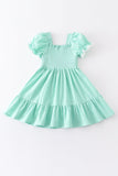 Girls' Embroidered Puff Sleeve Dress - Mint Green - Blue Marc
