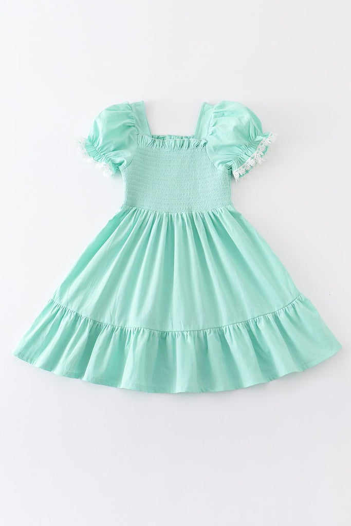 Girls' Embroidered Puff Sleeve Dress - Mint Green - Blue Marc