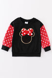 Girl's Enchanting Whimsy: French Knot Mouse Sweater - Blue Marc