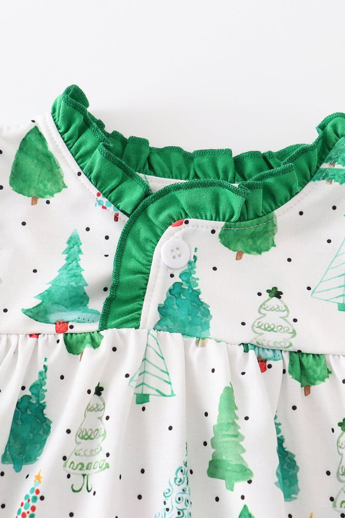 Girls' Forest Green Christmas Tree Pajama Dress - Blue Marc