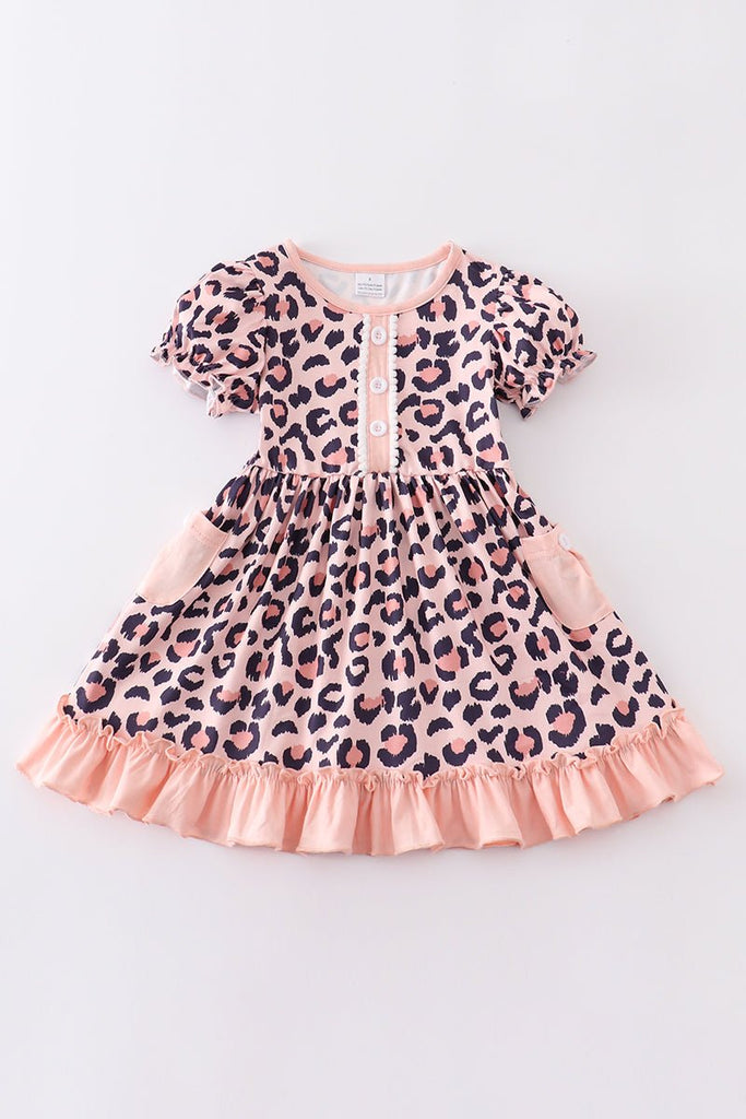 Girls' Leopard Pocket Dress - Blue Marc
