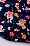 Girls Short Sleeve Overall Dress Set - Navy Floral Print - Blue Marc