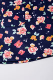 Girls Short Sleeve Overall Dress Set - Navy Floral Print - Blue Marc