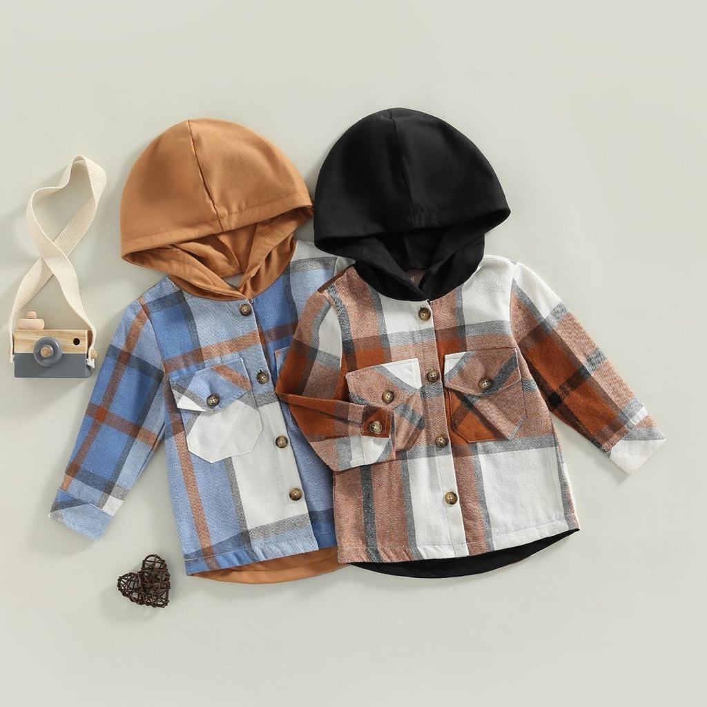 Little Girls & Boys Hooded Plaid Shacket Flannel Jacket - Blue Marc