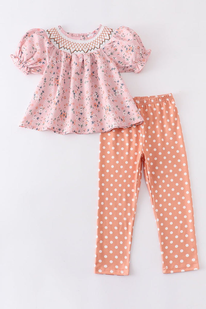 Little Girls Floral Tunic and Polka Dot Leggings Set, 2 Piece - Blue Marc