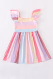 Little Girls' Rainbow Stripe Dress - Blue Marc