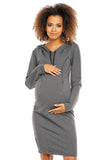 Maternity and Nursing Hooded Dress: Versatile Comfort - Blue Marc