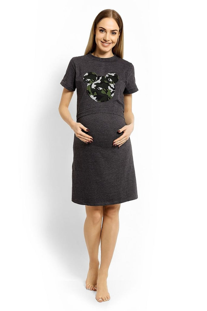 Maternity Nightgown with Camo Mouse Patch - Blue Marc
