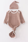 Newborn Baby 2-Piece Brown Stripe Gown - Blue Marc