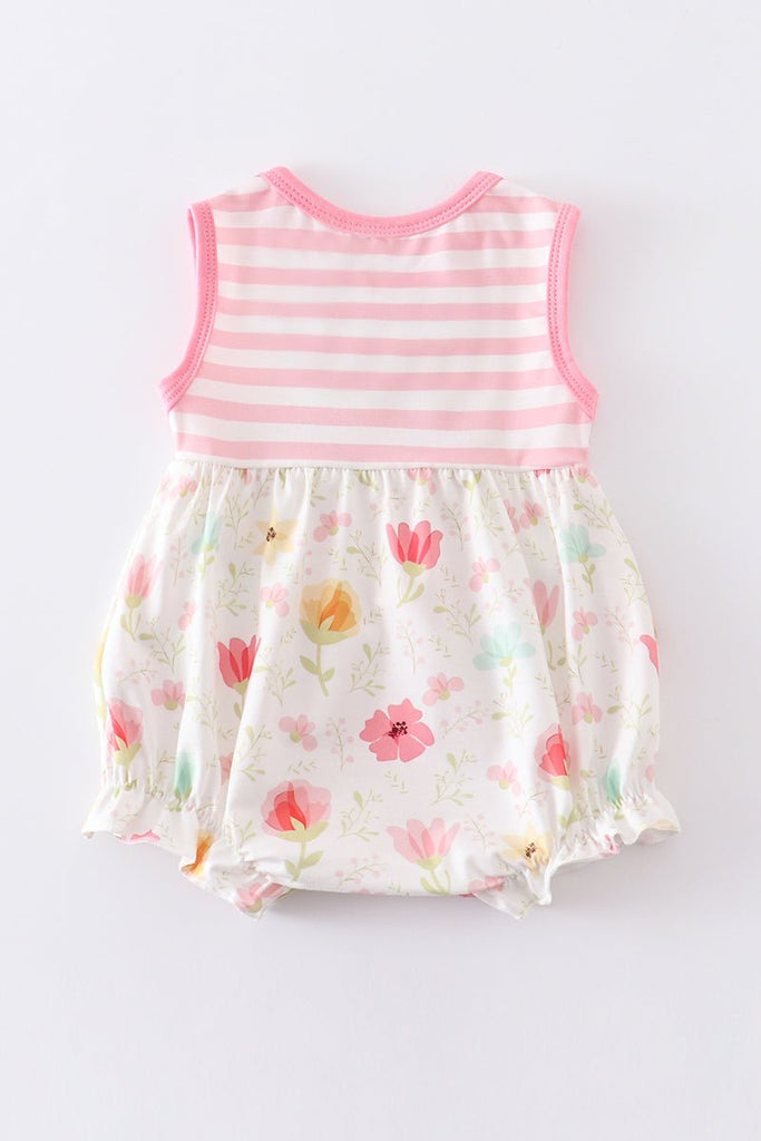 Patchwork Blossoms: Baby Girl Romper in Pink - Blue Marc