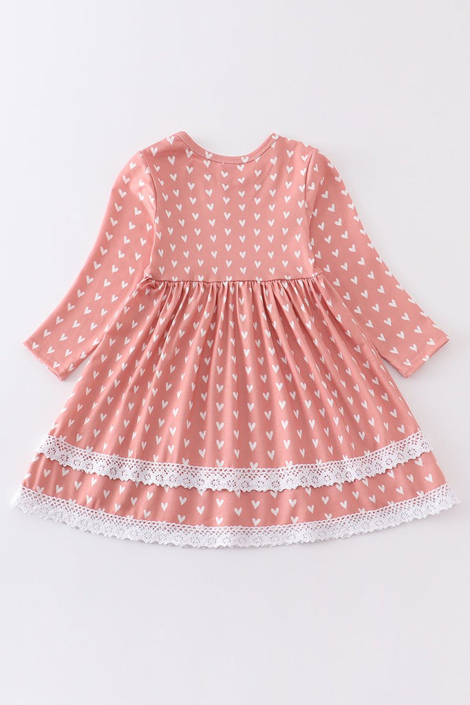 Pretty in Pink: Heart-Print Dress with Lace Trim - Blue Marc