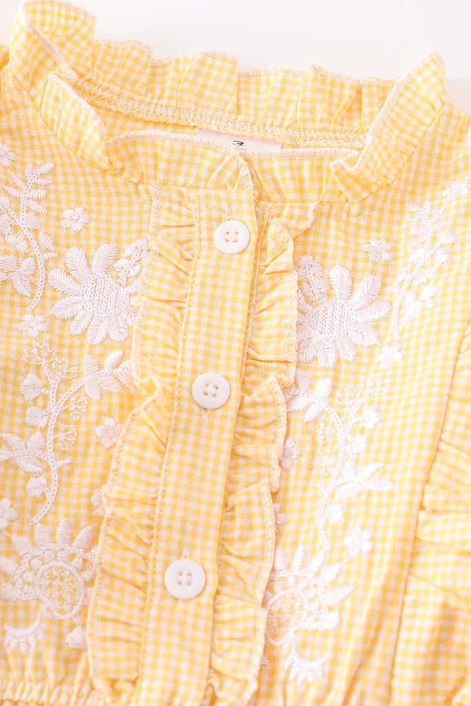 Sunshine Blooms Little Girls' Yellow Plaid Dress - Blue Marc