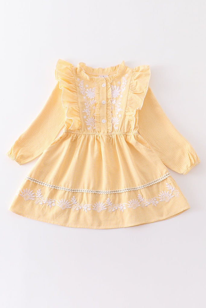 Sunshine Blooms Little Girls' Yellow Plaid Dress - Blue Marc