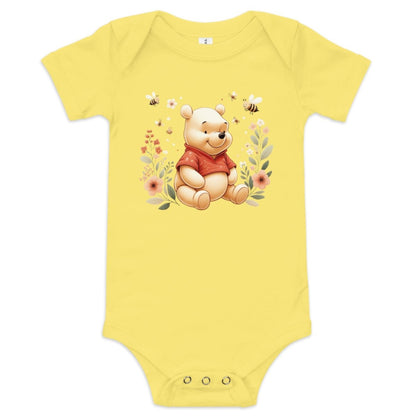 Sweet Pooh Bear and Honeybees One Piece for Baby Girl - Blue Marc