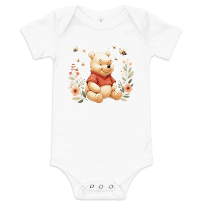 Sweet Pooh Bear and Honeybees One Piece for Baby Girl - Blue Marc