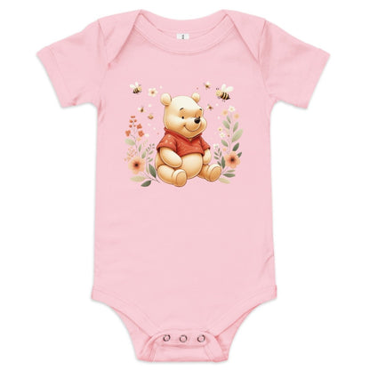 Sweet Pooh Bear and Honeybees One Piece for Baby Girl - Blue Marc