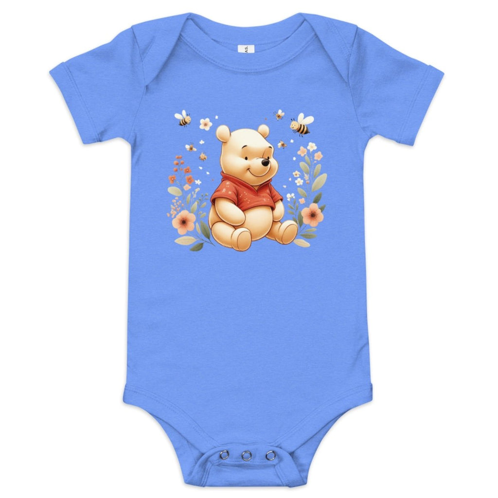 Sweet Pooh Bear and Honeybees One Piece for Baby Girl - Blue Marc