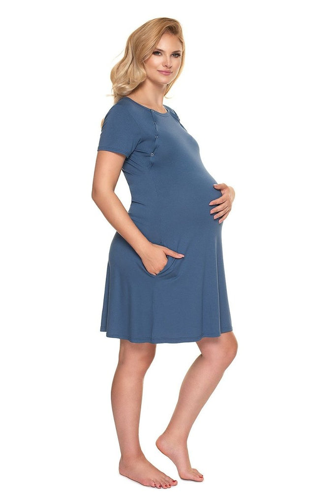 Versatile Maternity Nightgown with Nursing Access - Blue Marc