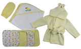Yellow Infant Robe, Yellow Hooded Towel, Washcloths and Hand Washcloth Mitt - 7 Piece Set - Blue Marc